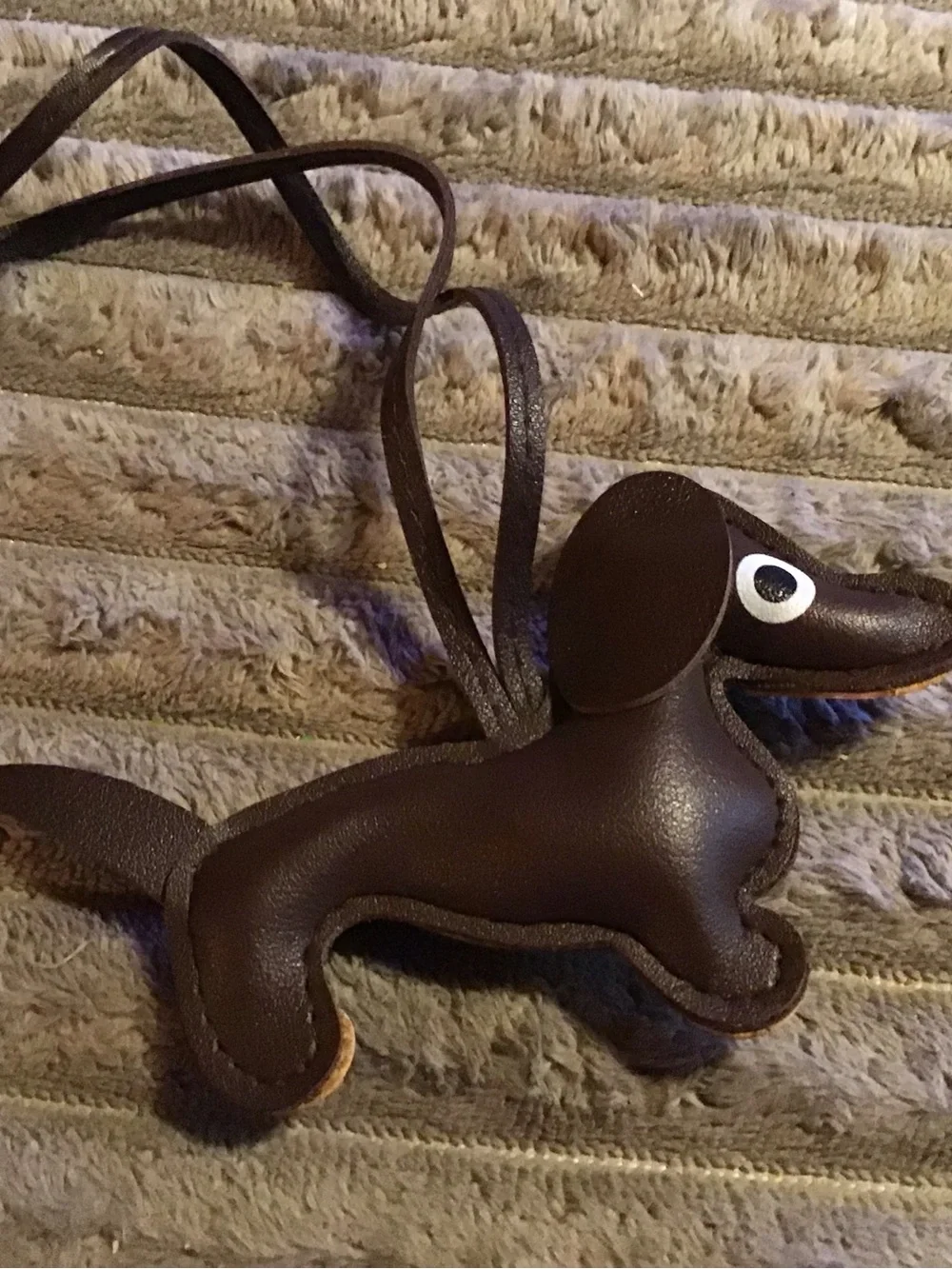 Dachshund Leather Charm Pendant - Dark Brown with Orange Accents